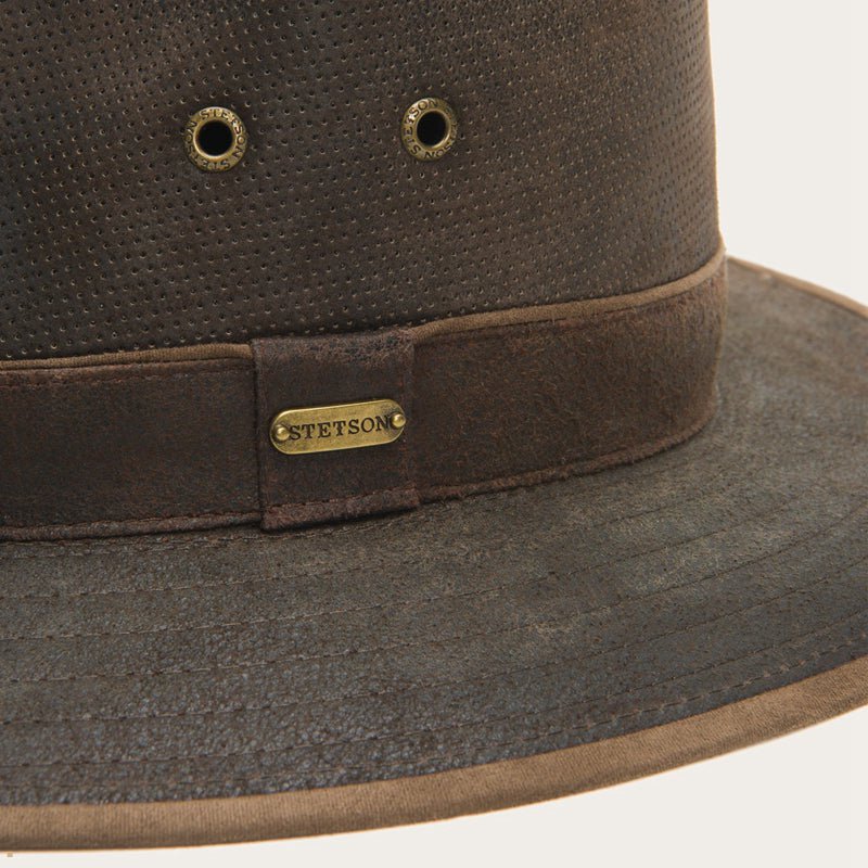 Brown Stetson Weathered Leather Safari Men's Outdoor Hats | UK 71UZIEAXO