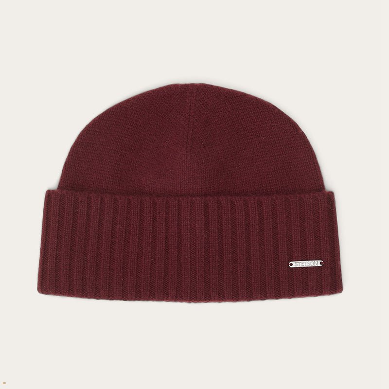 Burgundy Stetson Cashmere Men\'s Beanie | UK 95DMQPJWY