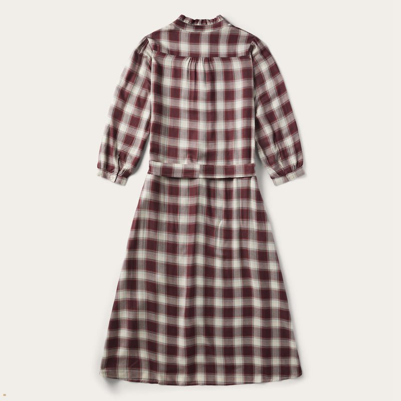 Burgundy Stetson Gaucho Plaid Prairie Shirt Women's Dresses | UK 27HQWVOKZ