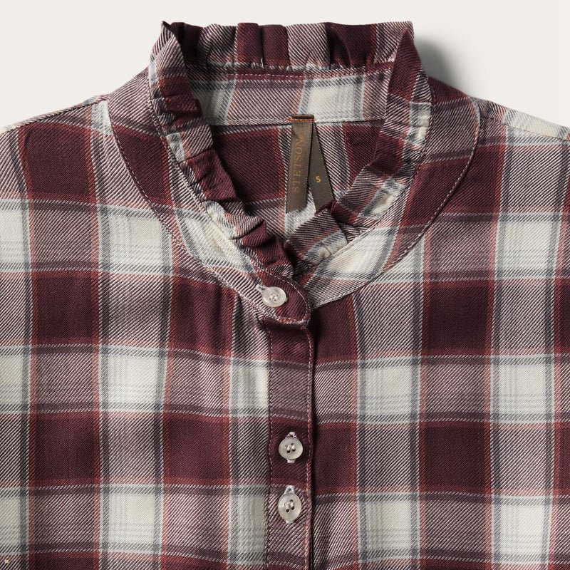 Burgundy Stetson Gaucho Plaid Prairie Shirt Women's Dresses | UK 27HQWVOKZ