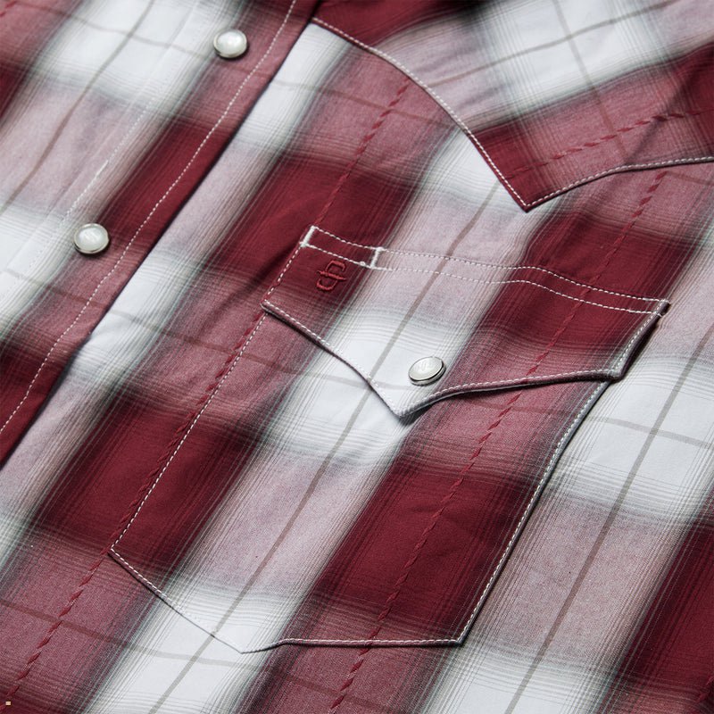 Burgundy Stetson Shadow Plaid Western Men's Shirts | UK 73KHGEJQO