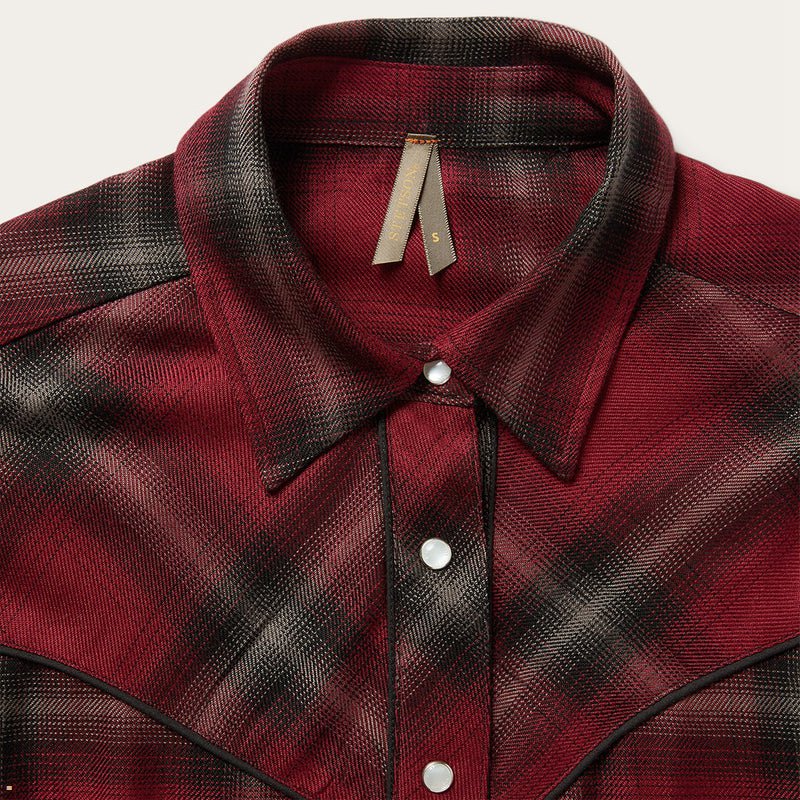 Burgundy Stetson Western Plaid Wine Women's Blouse | UK 15EHLDONU