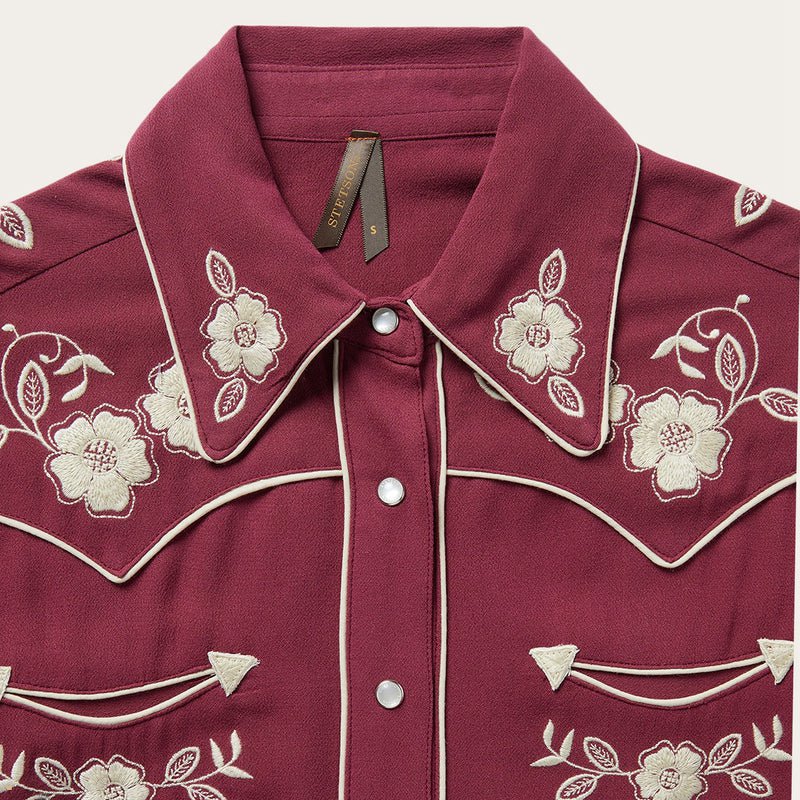 Burgundy Stetson Wine Classic Western Snap Women's Blouse | UK 92MKEUWBO