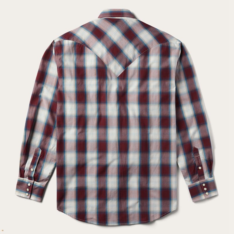 Burgundy Stetson Wine Plaid Men's Shirts | UK 27QPOKBYT