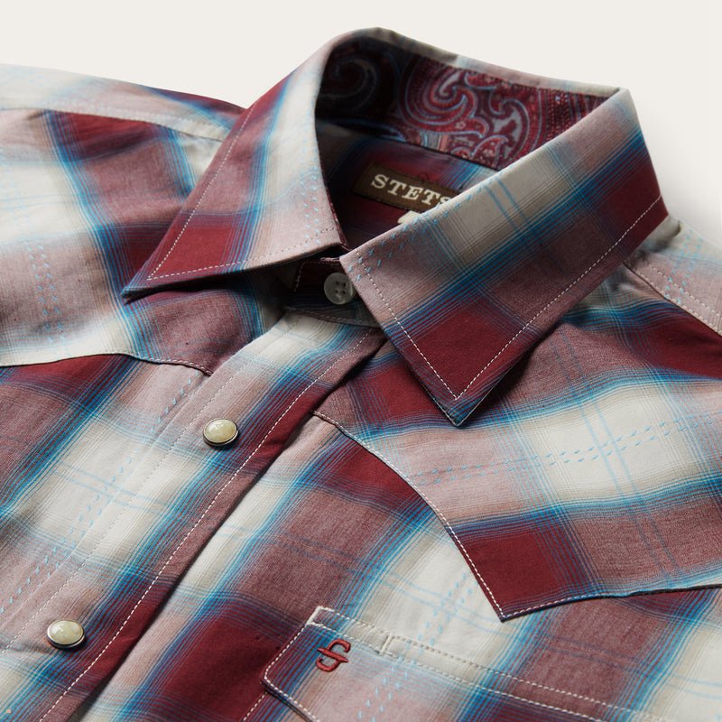 Burgundy Stetson Wine Plaid Men's Shirts | UK 27QPOKBYT