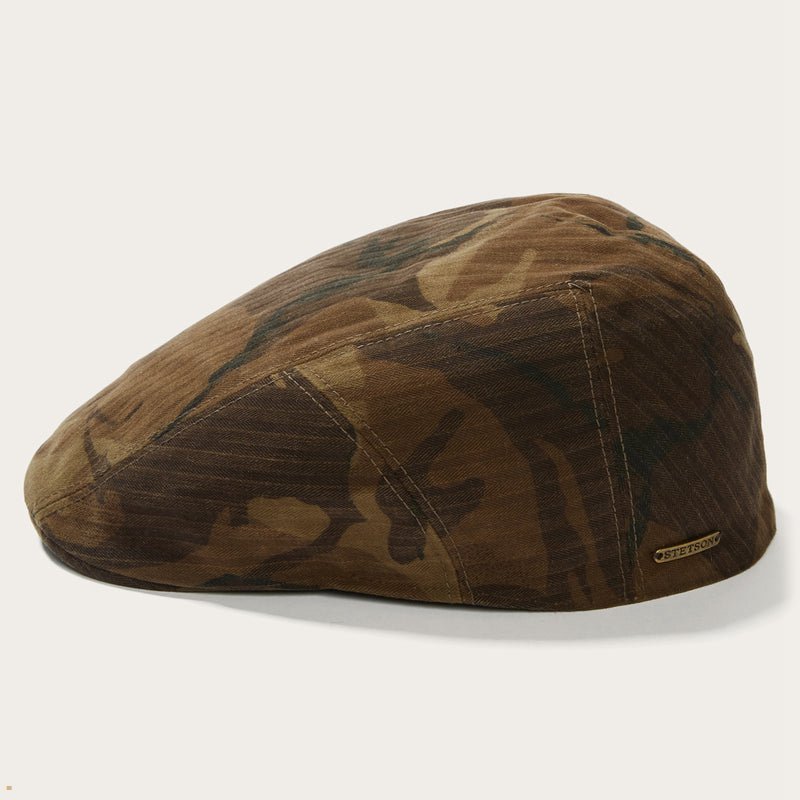 Camo Stetson Waxed Cotton Ivy Cap Men's Outdoor Hats | UK 06PXENTQJ