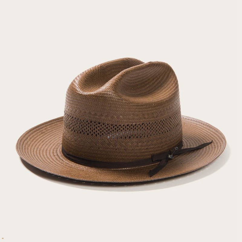 Chocolate Stetson Open Road Vented Straw Cowboy Men's Fedoras | UK 19SJNYEXI