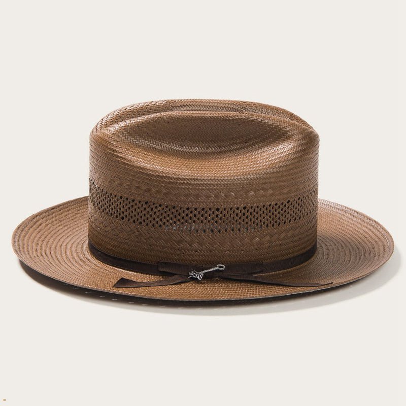 Chocolate Stetson Open Road Vented Straw Cowboy Men's Fedoras | UK 19SJNYEXI