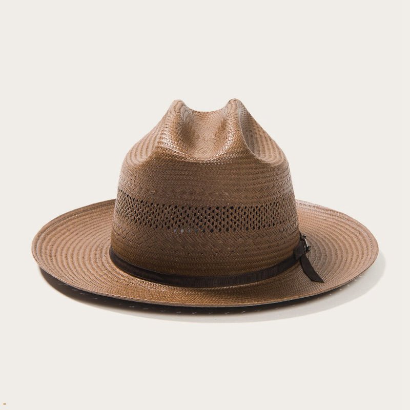 Chocolate Stetson Open Road Vented Straw Cowboy Men\'s Fedoras | UK 19SJNYEXI