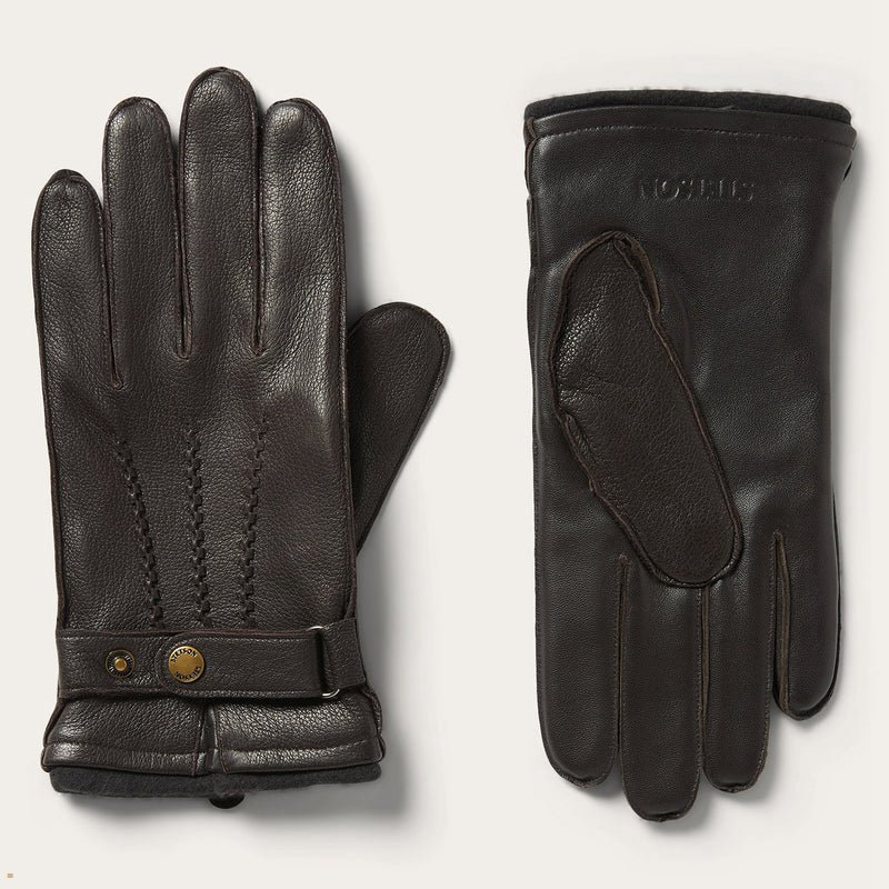 Dark Brown Stetson Goat/Sheep Men's Gloves | UK 87IKCFJWG