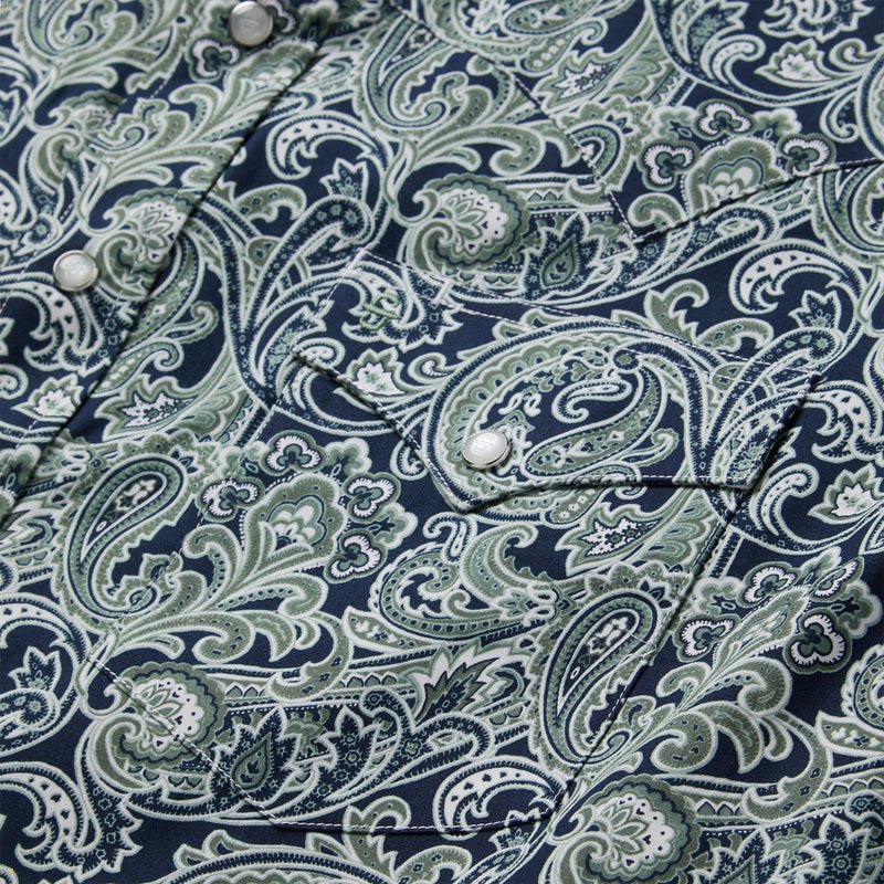 Green Stetson Greenspring Paisley Print Western Men's Shirts | UK 12YTJWHPN