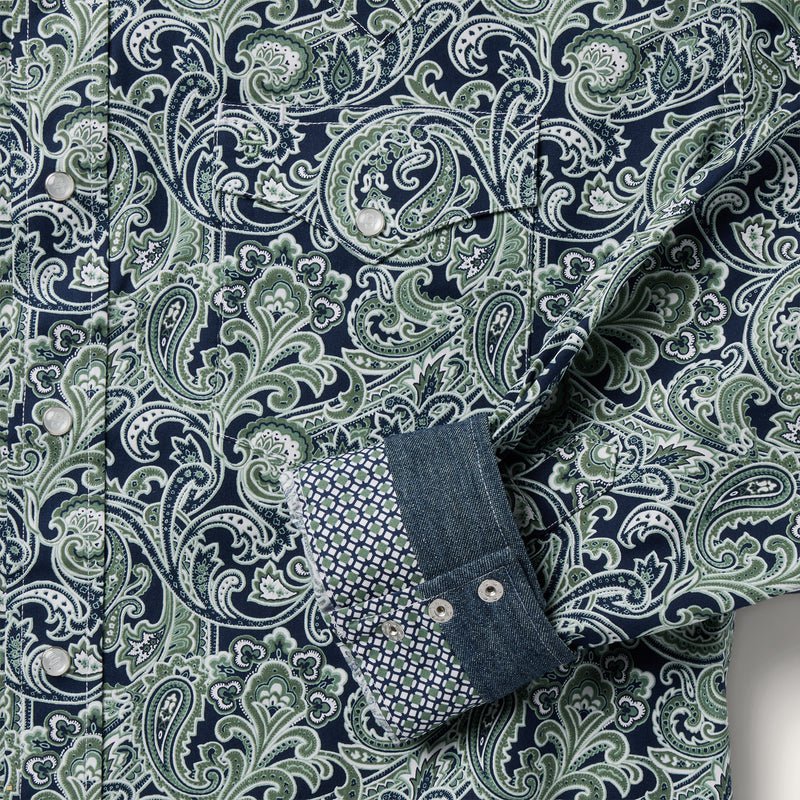 Green Stetson Greenspring Paisley Print Western Men's Shirts | UK 12YTJWHPN