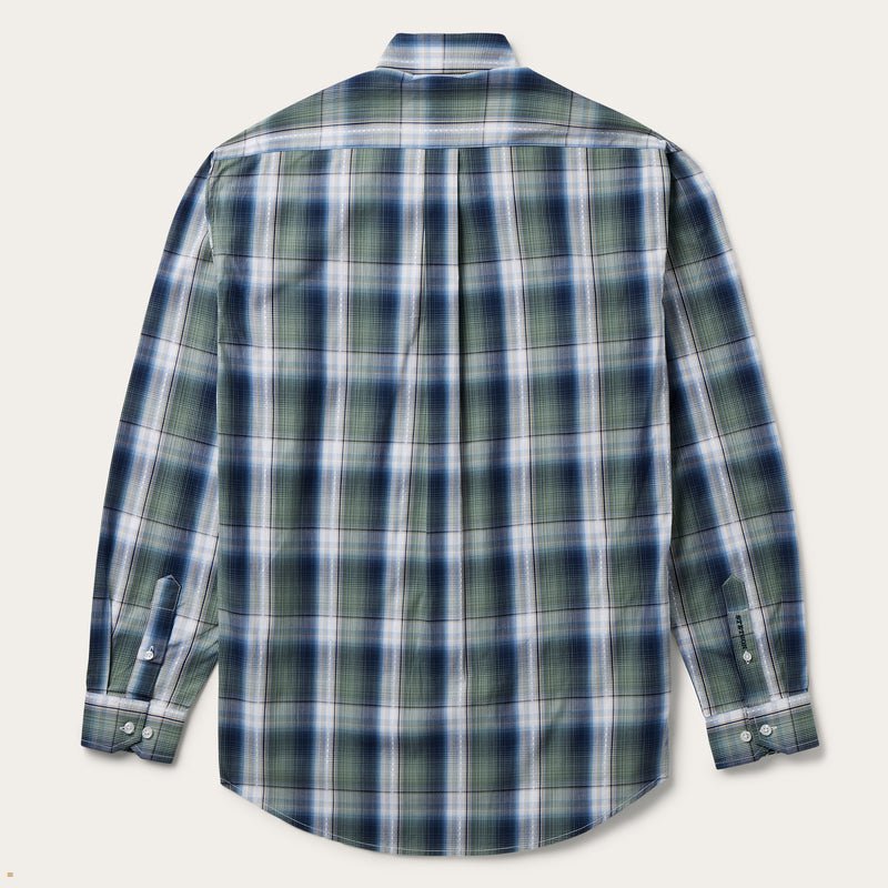 Green Stetson Lucky Diamond Plaid Button Front Men's Shirts | UK 31IRASELP