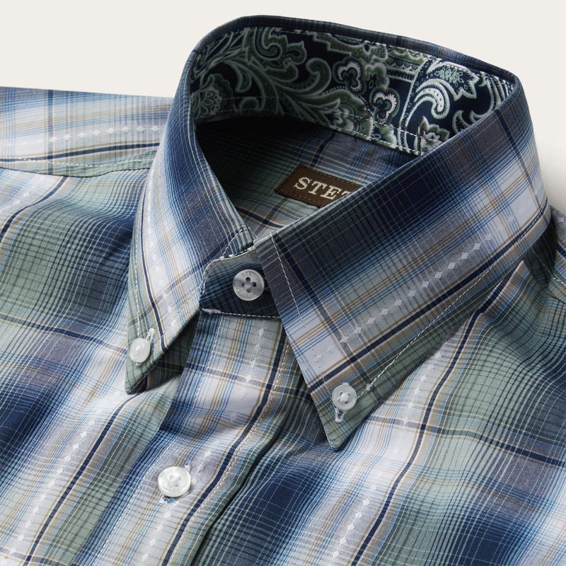 Green Stetson Lucky Diamond Plaid Button Front Men's Shirts | UK 31IRASELP