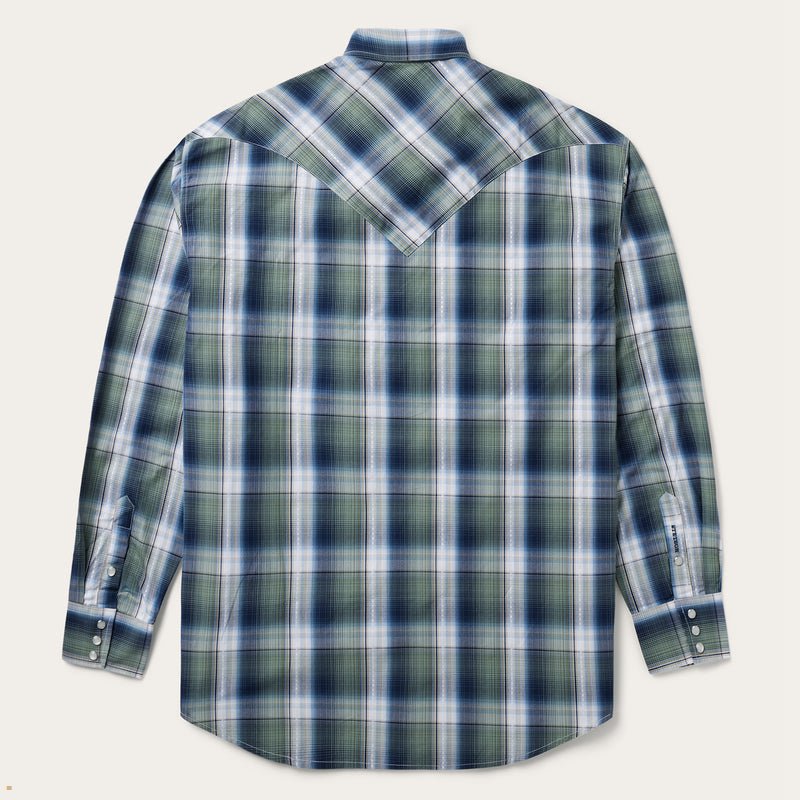 Green Stetson Lucky Diamond Plaid Western Men's Shirts | UK 45BUEISTX