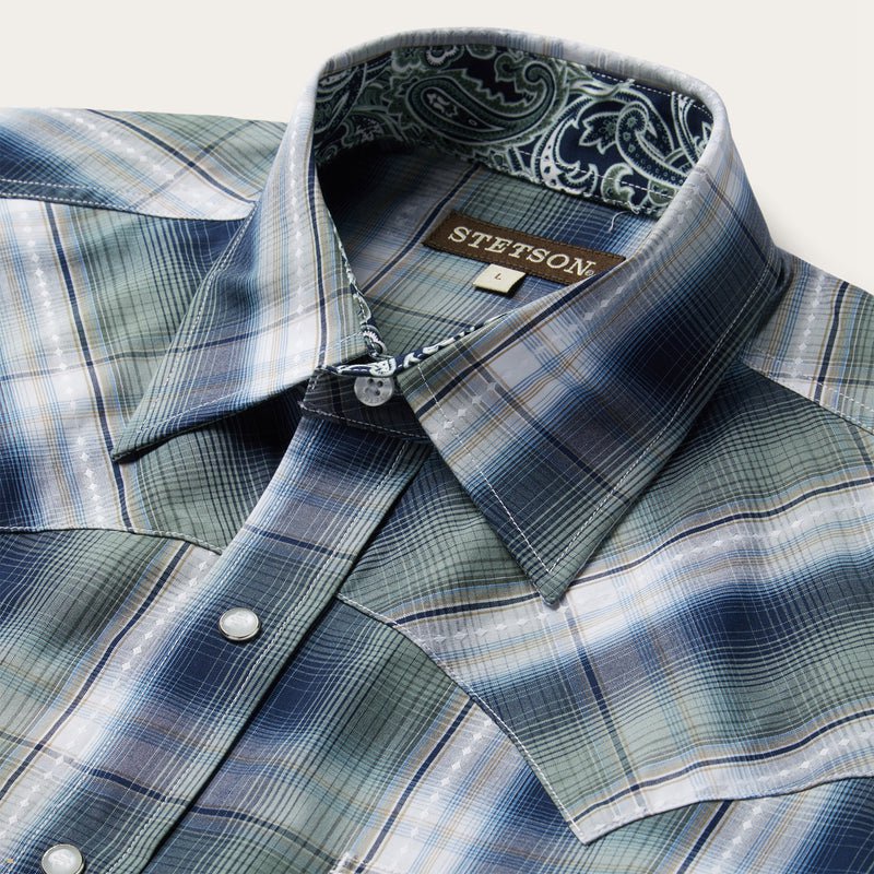 Green Stetson Lucky Diamond Plaid Western Men's Shirts | UK 45BUEISTX