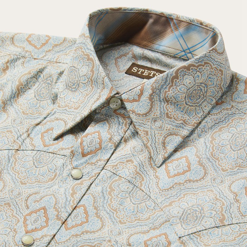 Green Stetson Paisley Print Western Men's Shirts | UK 14BNPSOWX