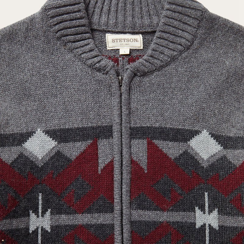 Grey Stetson Aztec Men's Cardigan | UK 86RKMYPLZ