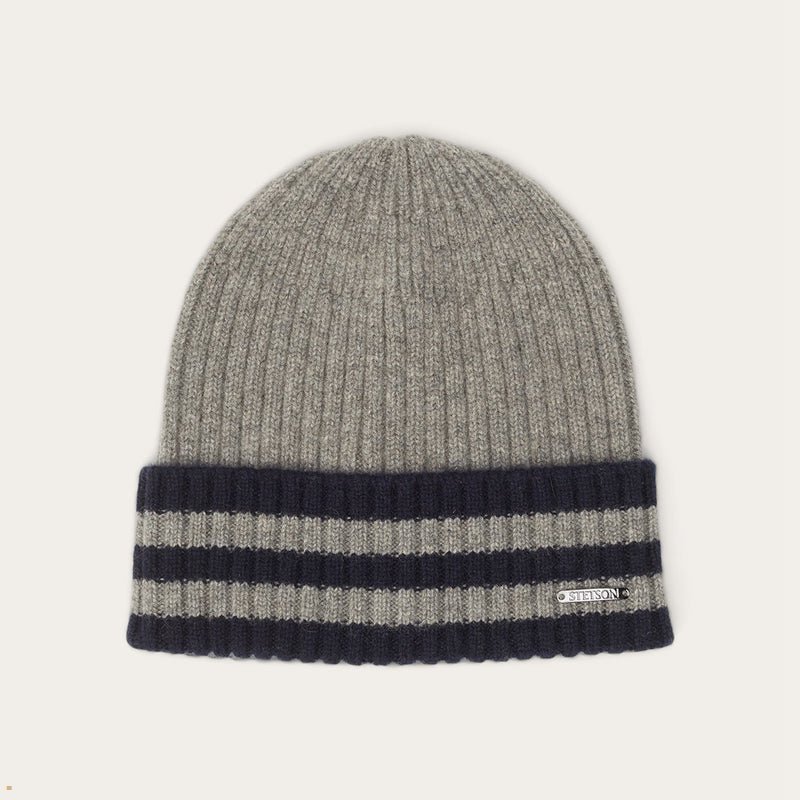 Grey Stetson Cashmere Men\'s Beanie | UK 18SQACDNG