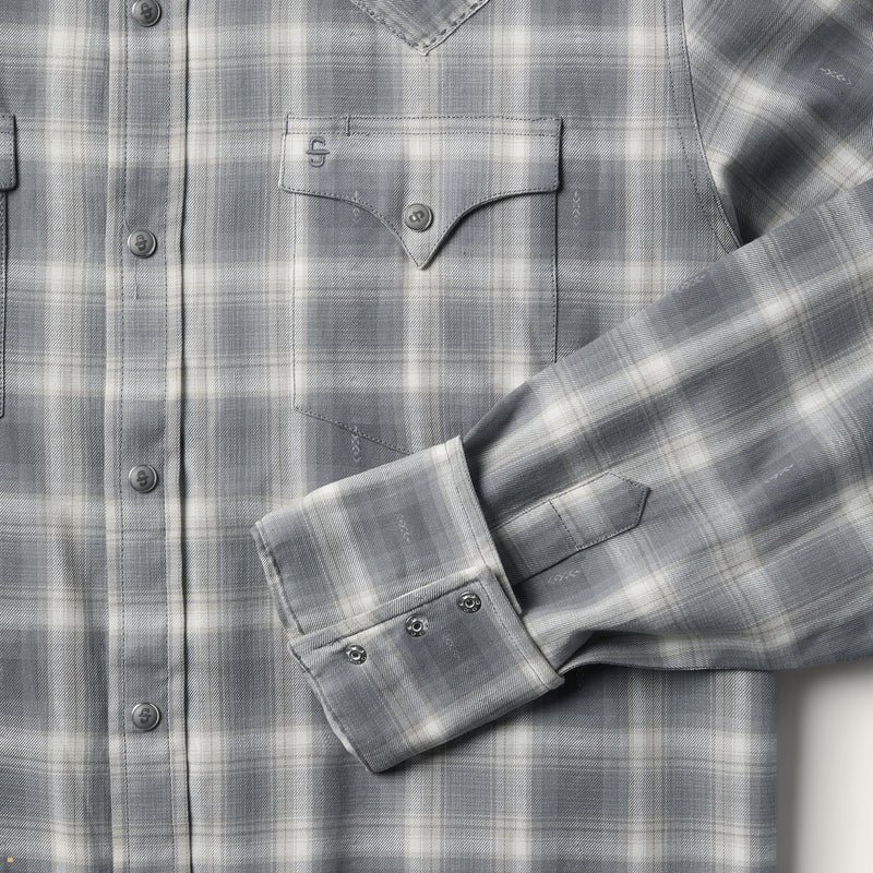 Grey Stetson Dobby Twill Plaid Men's Shirts | UK 73QHOTMKI