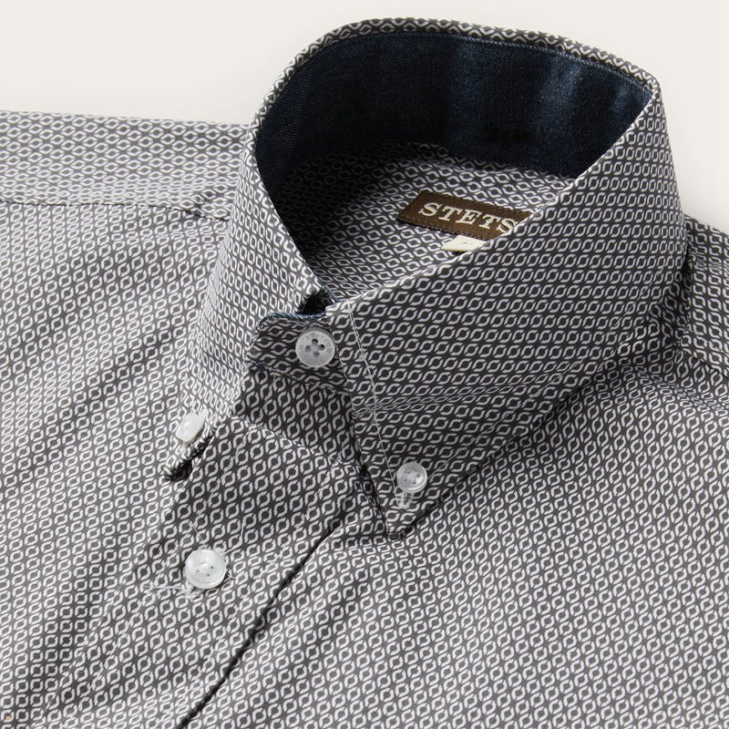 Grey Stetson Geo Print Button Front Men's Shirts | UK 64PJGKVDZ