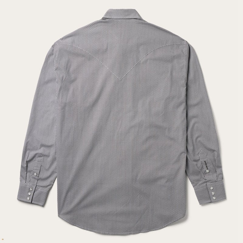 Grey Stetson Geo Print Western Men's Shirts | UK 34SEJQYDA