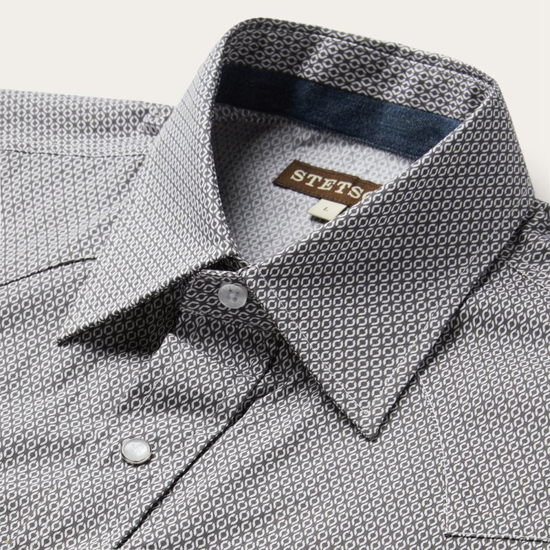 Grey Stetson Geo Print Western Men's Shirts | UK 34SEJQYDA