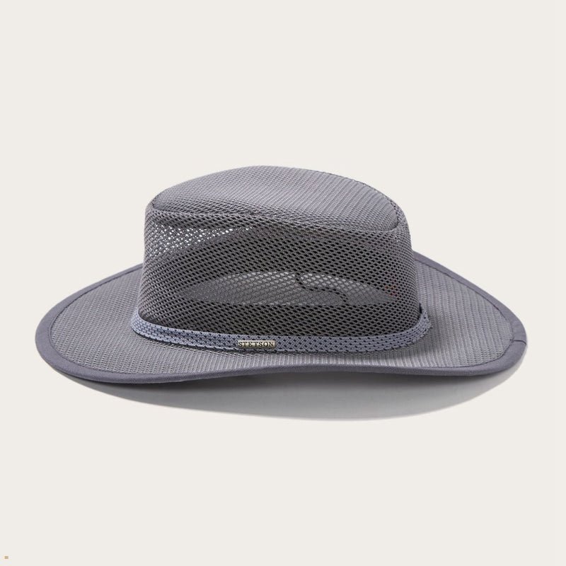 Grey Stetson Grand Canyon Mesh Safari Men's Outdoor Hats | UK 67QXKYRJE