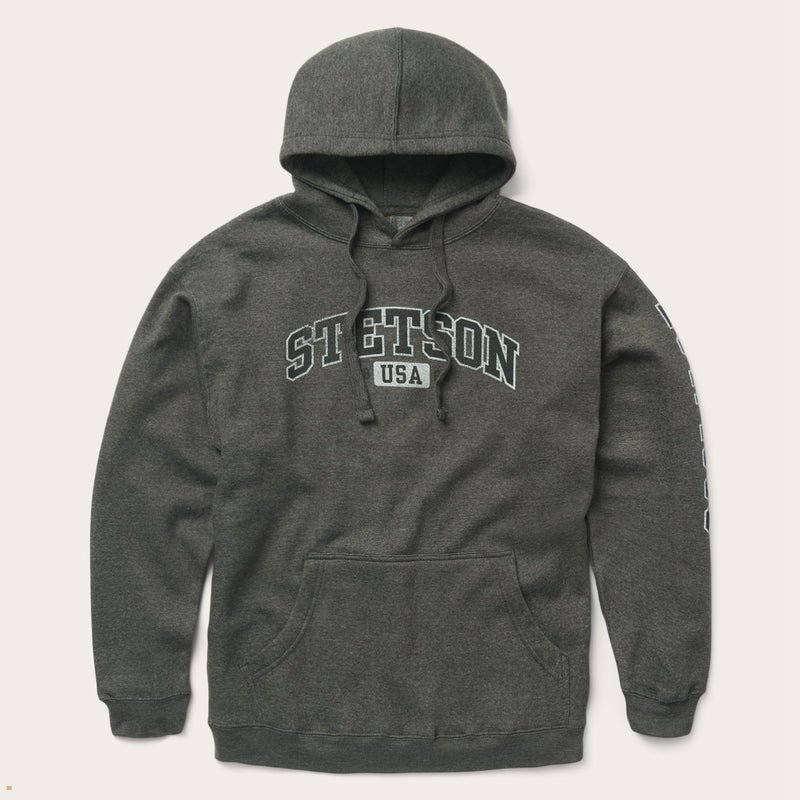 Grey Stetson Heather Fleece Hooded Men\'s Sweatshirt | UK 35NAQXTYF