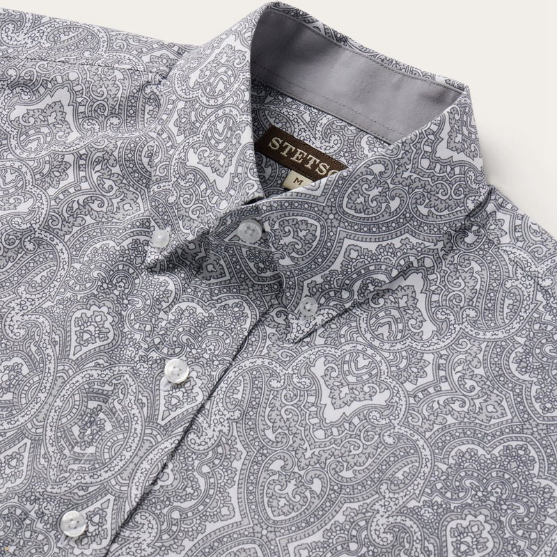 Grey Stetson Highland Paisley Button-Front Men's Shirts | UK 72EUWGSJN