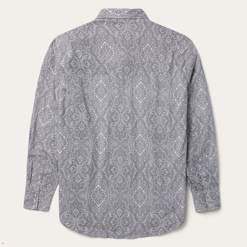 Grey Stetson Highland Paisley Snap-Front Men's Shirts | UK 93OGNPAQL