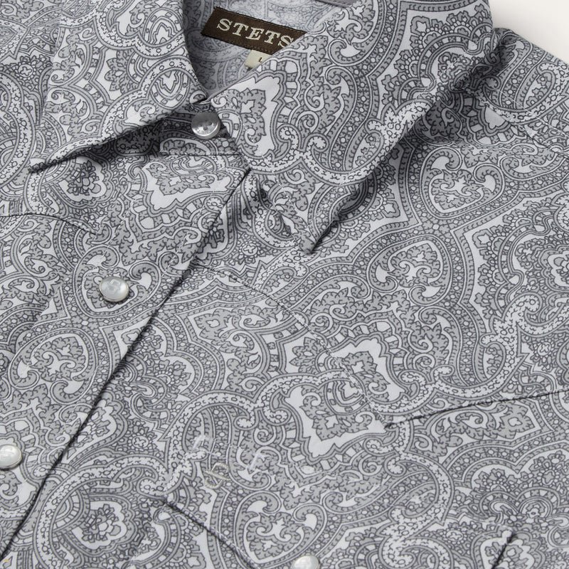 Grey Stetson Highland Paisley Snap-Front Men's Shirts | UK 93OGNPAQL