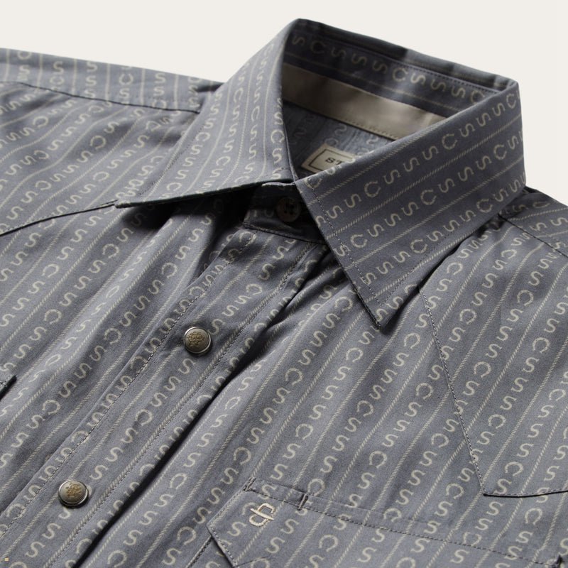 Grey Stetson Horseshoe Stripe Print Men's Shirts | UK 57WXEJGKN