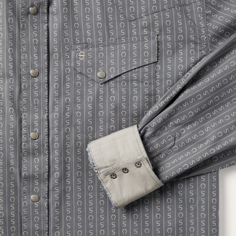 Grey Stetson Horseshoe Stripe Print Men's Shirts | UK 57WXEJGKN