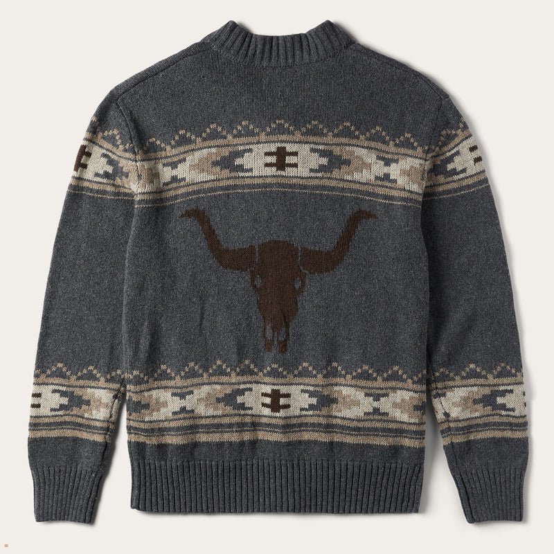 Grey Stetson Longhorn Men's Cardigan | UK 57HFCPRWB