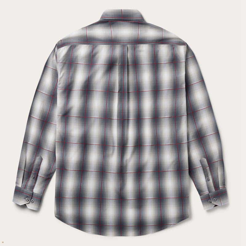 Grey Stetson Plaid Button Front Men's Shirts | UK 05UIGQHEZ