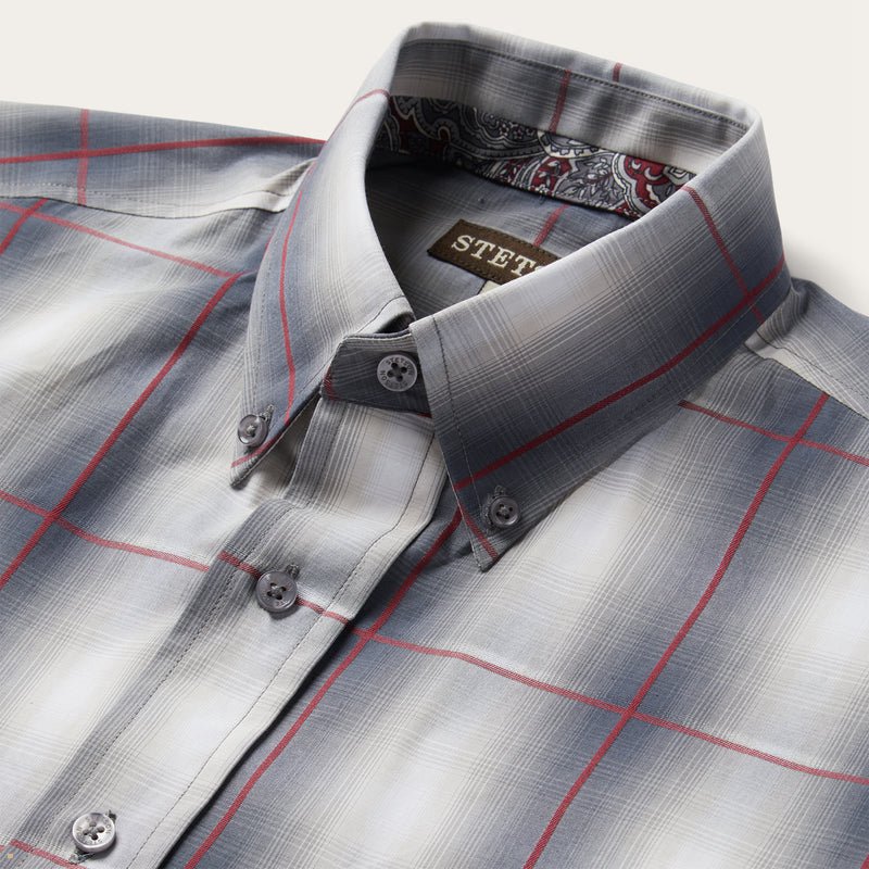 Grey Stetson Plaid Button Front Men's Shirts | UK 05UIGQHEZ