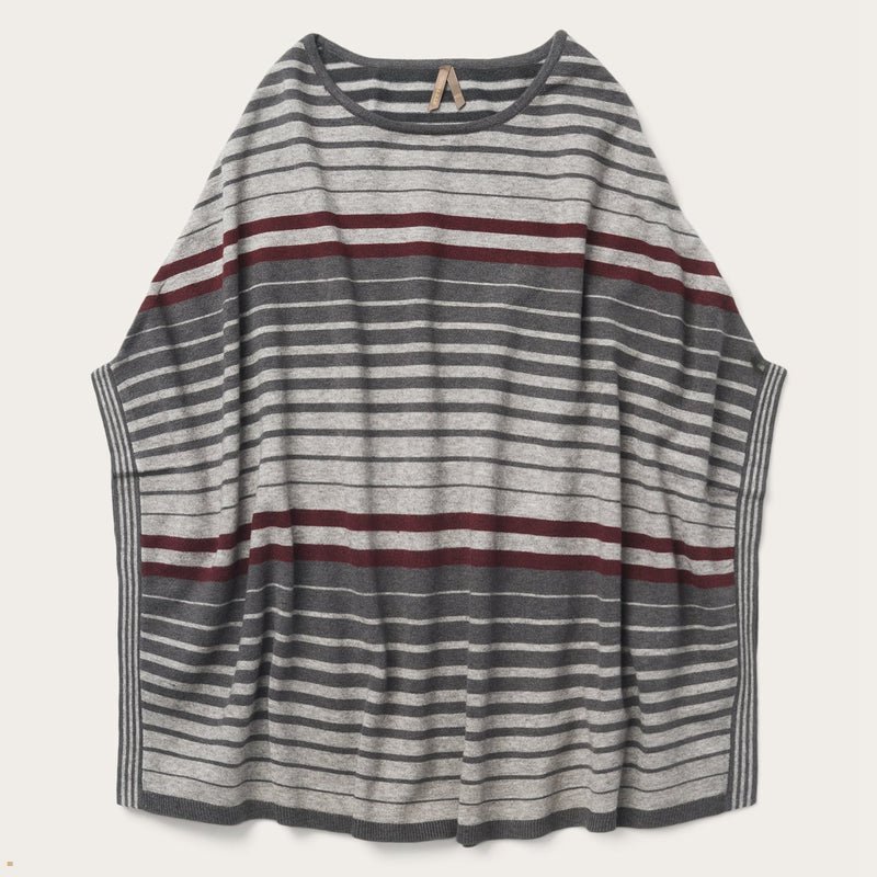 Grey Stetson Stripe Poncho Women\'s Sweater | UK 17PECZBOL