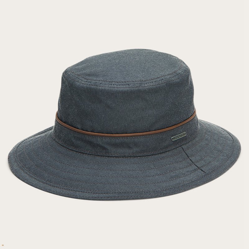 Grey Stetson Waxed Cotton Men's Bucket Hats | UK 08AIMNQGZ