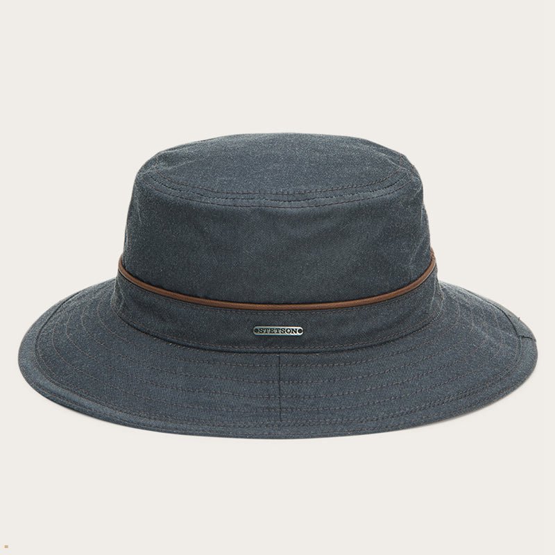 Grey Stetson Waxed Cotton Men's Bucket Hats | UK 08AIMNQGZ