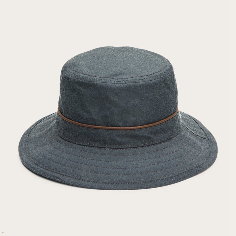 Grey Stetson Waxed Cotton Men\'s Bucket Hats | UK 08AIMNQGZ