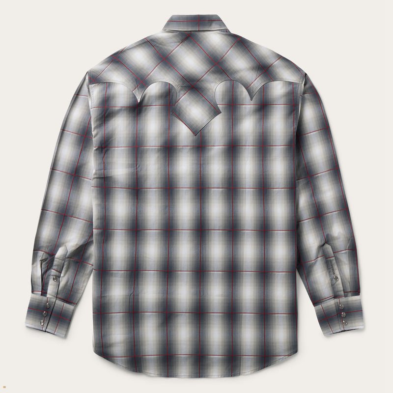 Grey Stetson Western Men's Shirts | UK 84QLNYAUO