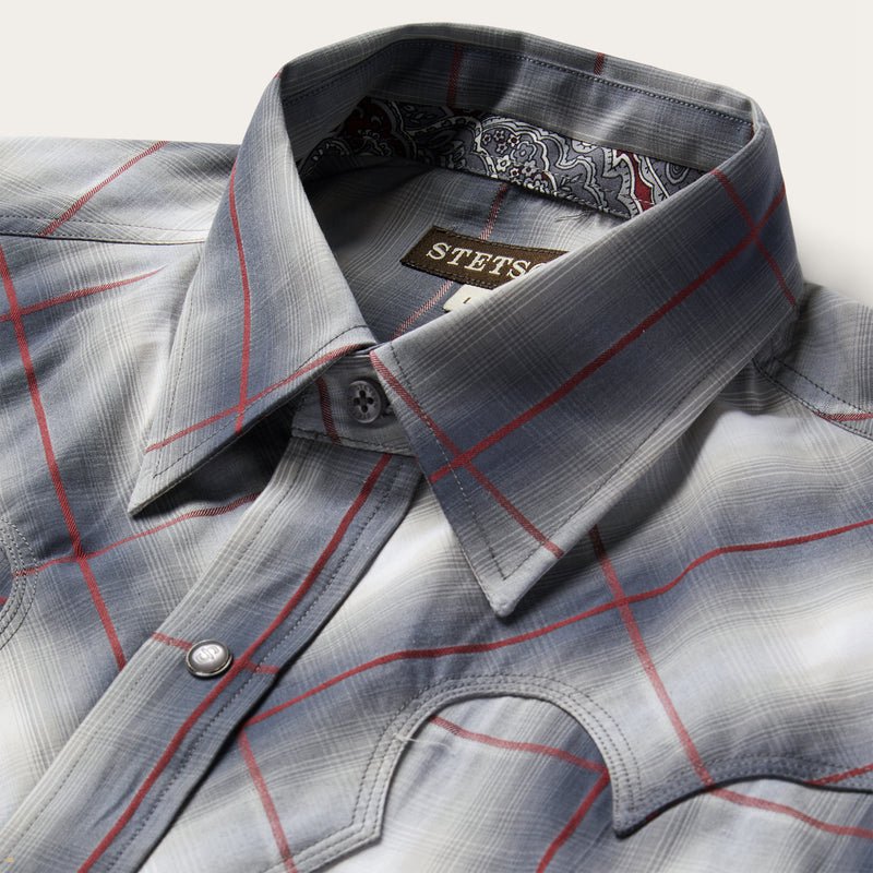 Grey Stetson Western Men's Shirts | UK 84QLNYAUO