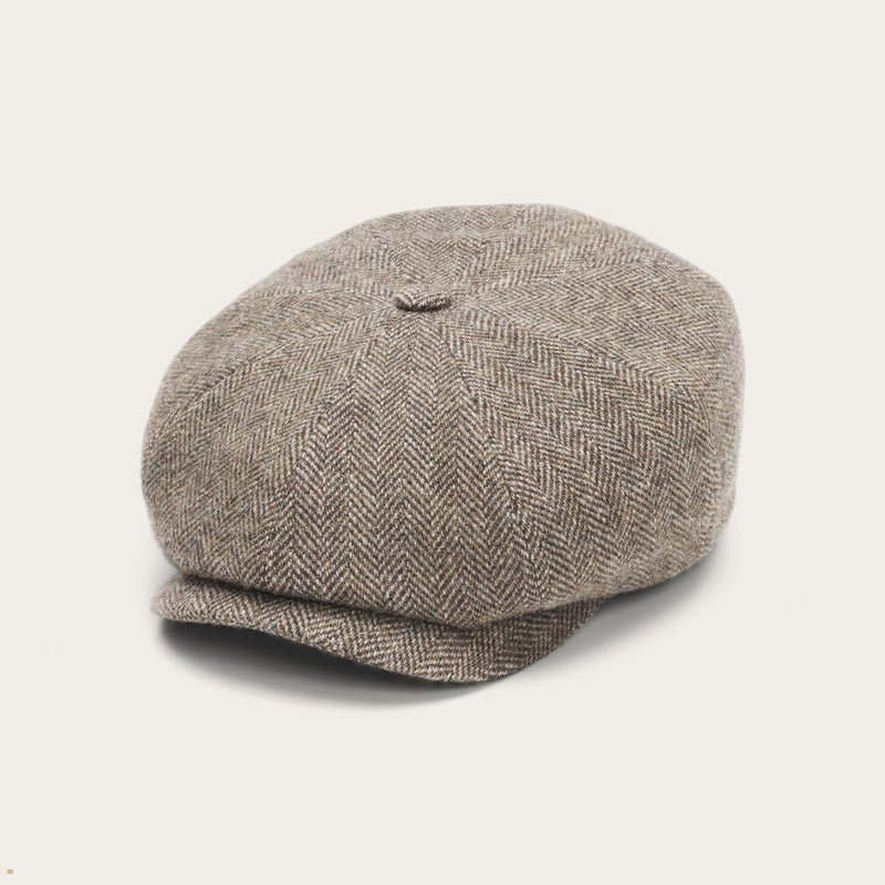 Grey Stetson Wool Herringbone Hatteras Men's Caps | UK 35XIWYRCH