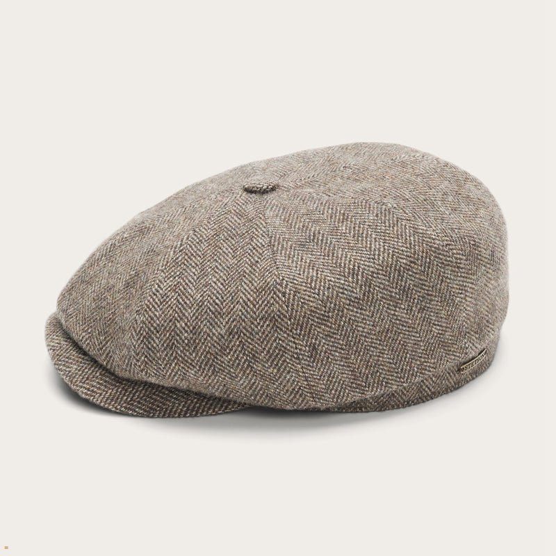 Grey Stetson Wool Herringbone Hatteras Men's Caps | UK 35XIWYRCH