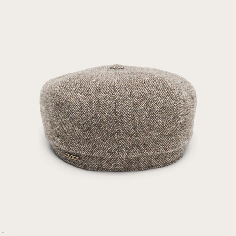 Grey Stetson Wool Herringbone Hatteras Men's Caps | UK 35XIWYRCH