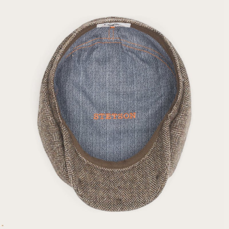 Grey Stetson Wool Herringbone Hatteras Men's Caps | UK 35XIWYRCH