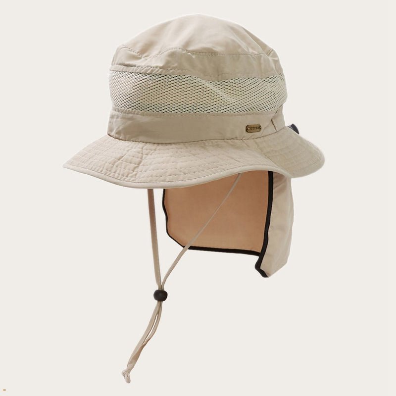 Khaki Stetson Switchback 'No Fly Zone' Mesh Women's Bucket Hats | UK 84XREUJPZ