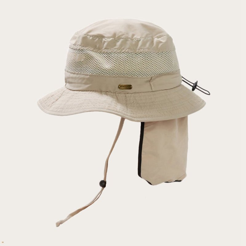 Khaki Stetson Switchback 'No Fly Zone' Mesh Women's Bucket Hats | UK 84XREUJPZ