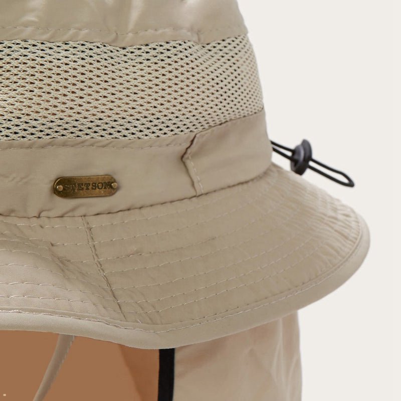 Khaki Stetson Switchback 'No Fly Zone' Mesh Women's Bucket Hats | UK 84XREUJPZ